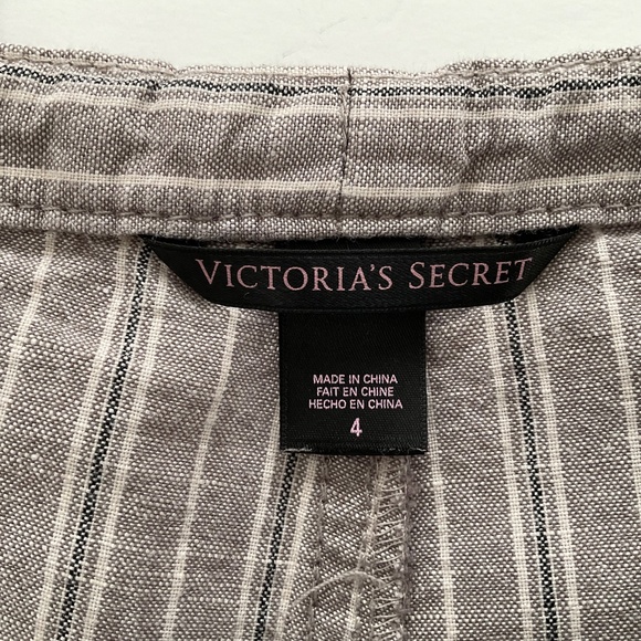 Victorias Secret Linen Blend Striped Lounge Pants Sz 4 Neutral Pull On Y2K Boho - Picture 3 of 9